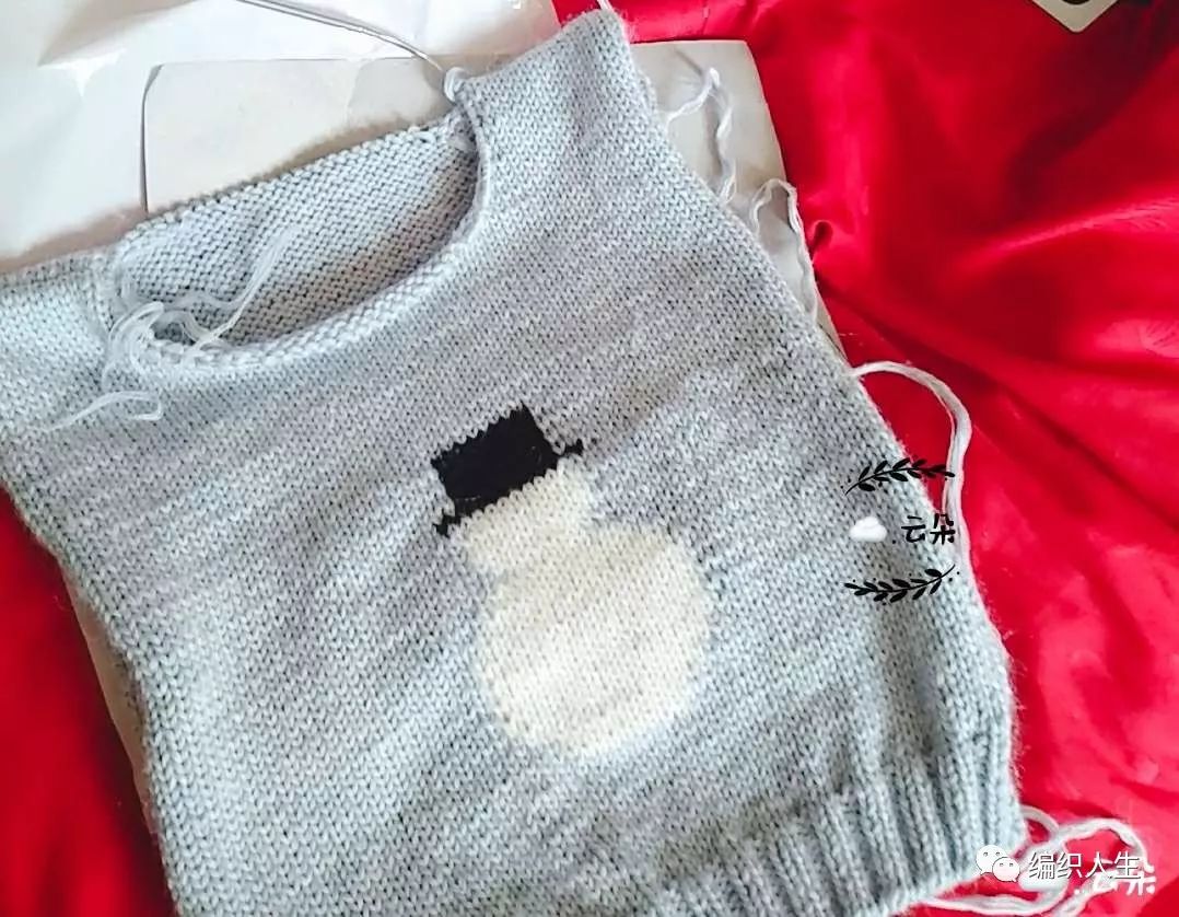 棒针塌肩袖套头毛衣,圆肩叶子花儿童棒针套头毛衣