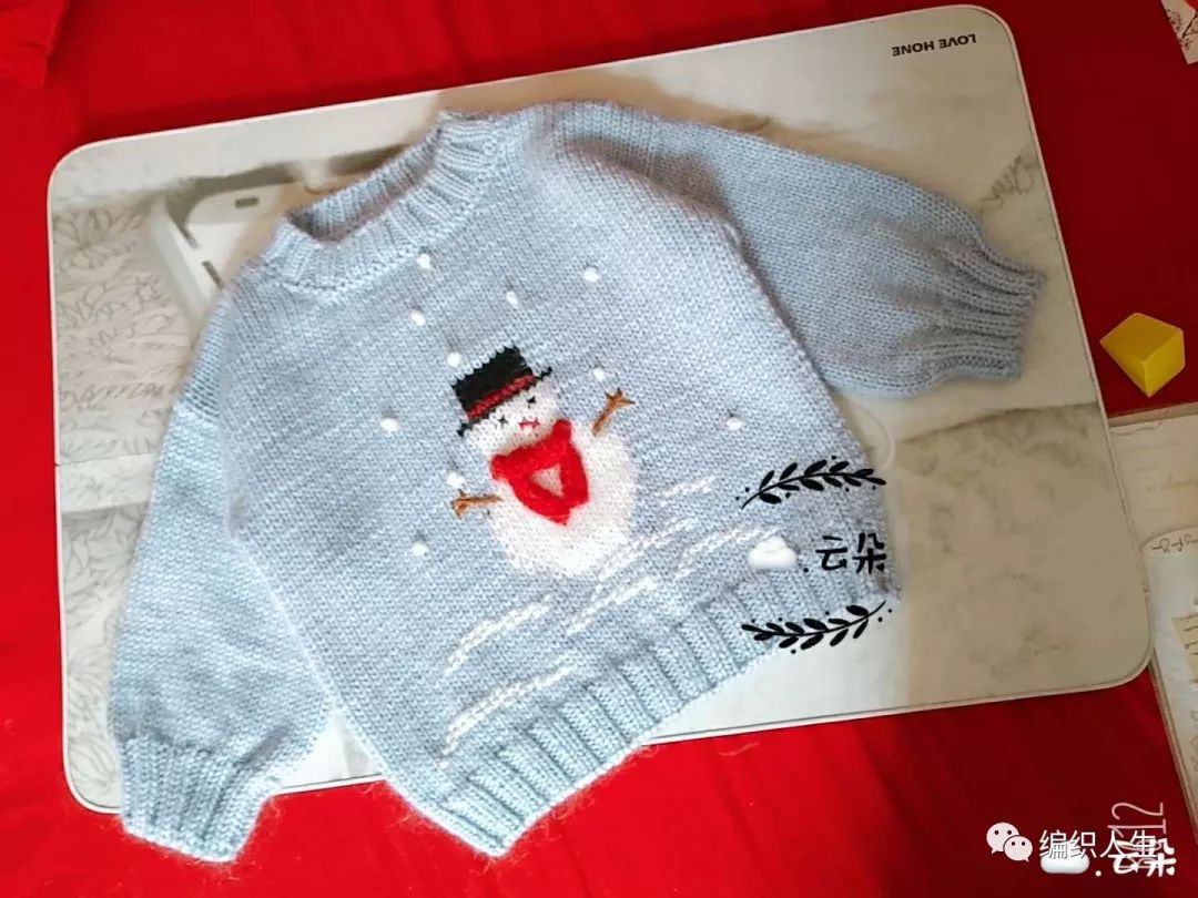 棒针塌肩袖套头毛衣,圆肩叶子花儿童棒针套头毛衣