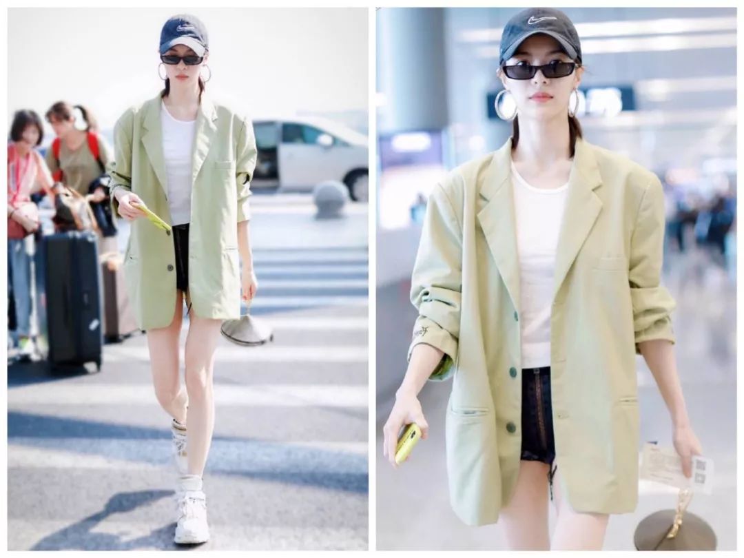 杨幂泫雅风,泫雅机场黑西服穿搭