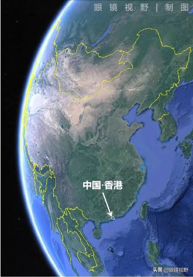 香港和深圳鸟瞰图,从太空看城市