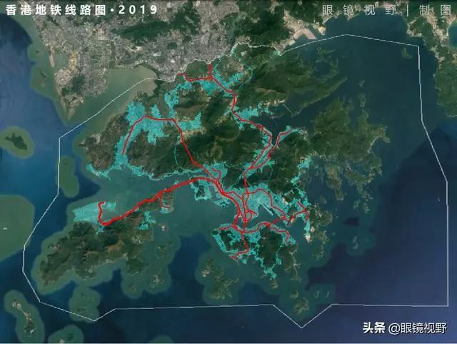 香港和深圳鸟瞰图,从太空看城市