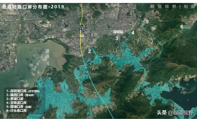 香港和深圳鸟瞰图,从太空看城市