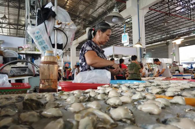 海鲜市场10元一只生蚝,海鲜生蚝一元一个