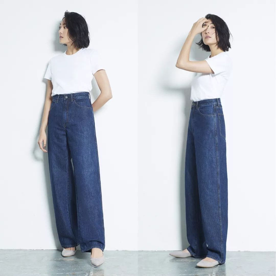 优衣库宽腿廓形牛仔裤搭配,优衣库显腿长的裤子