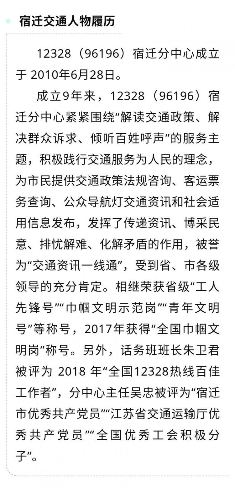 12328（96196）宿迁分中心：守一条热线解一路民忧