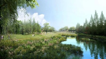 占地6100亩生态湿地公园,占地195亩的公园
