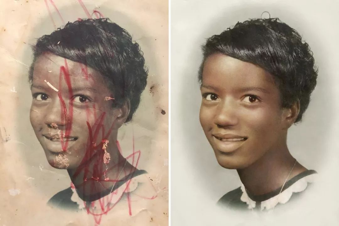 原来的老照片修复一下,修复污损老照片