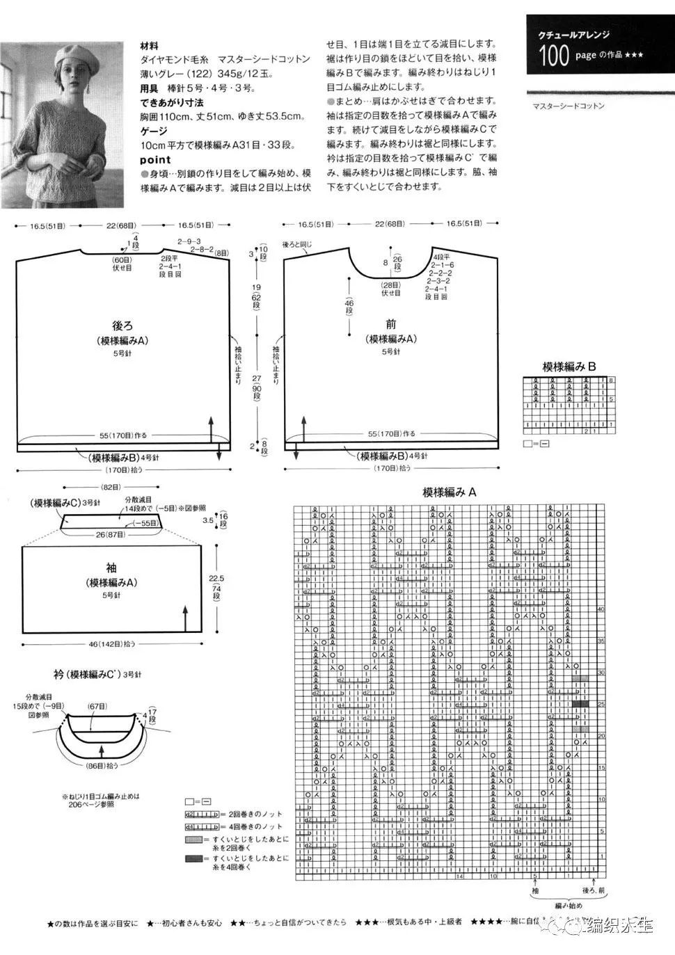 锁清秋：志田款女士棒针宽松休闲毛衣（附图解）