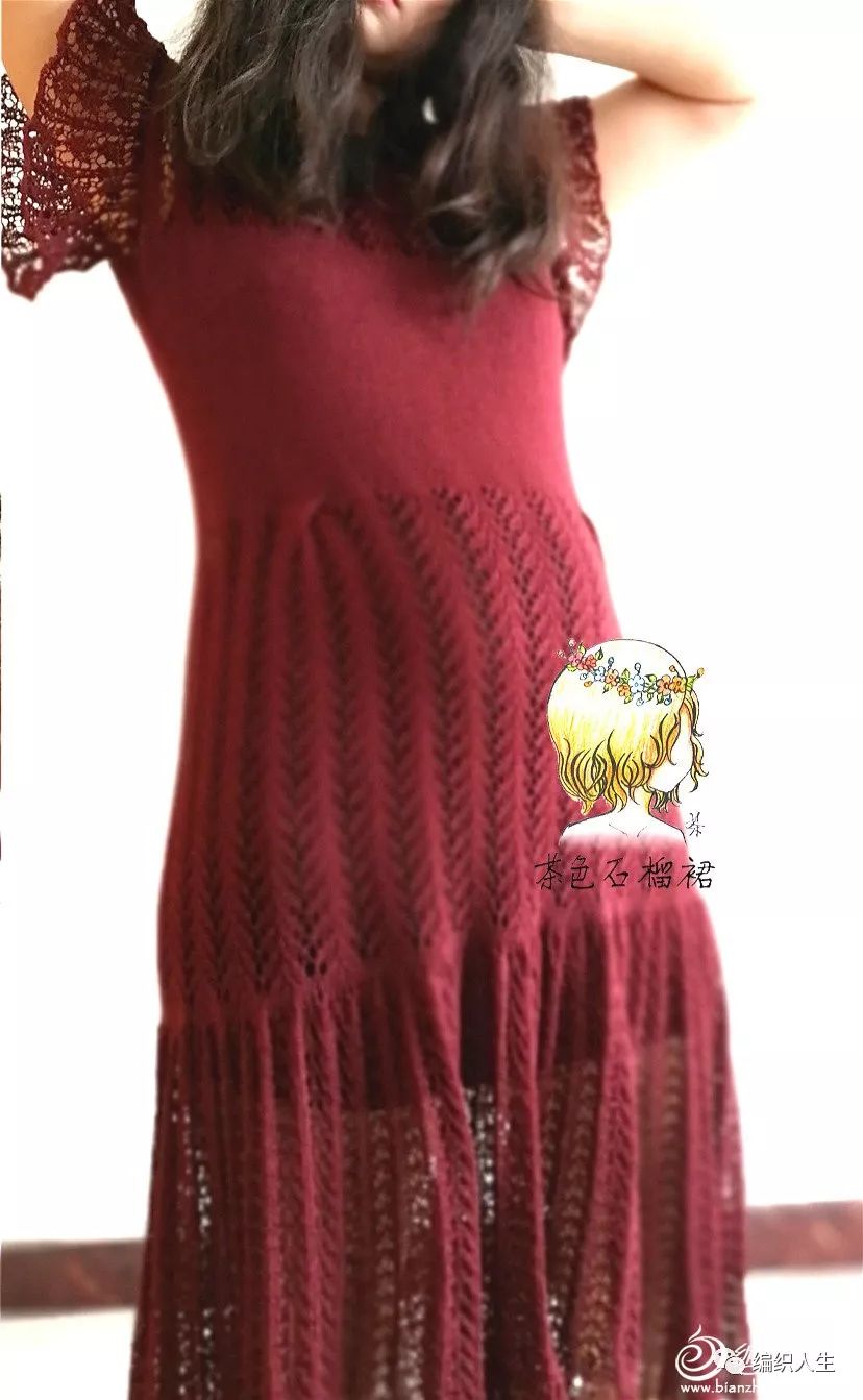 红酒：前短后长的女士棒针蝴蝶袖蕾丝长裙（附图解）