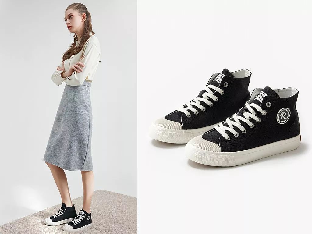 黑色高帮小众原创运动帆布鞋,英伦风低帮帆布鞋推荐