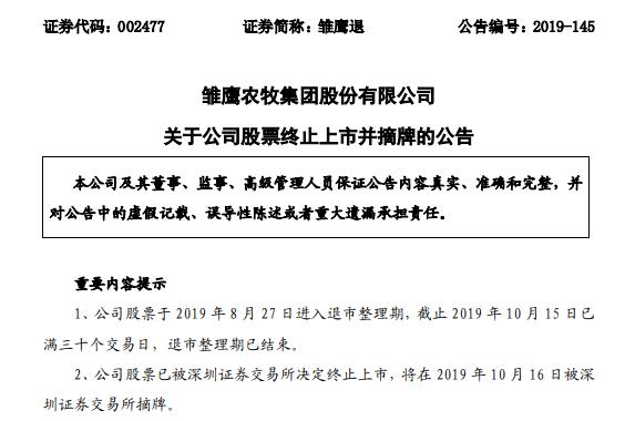 雏鹰农牧第一股,雏鹰农牧退市蹊跷恐有人恶意做空