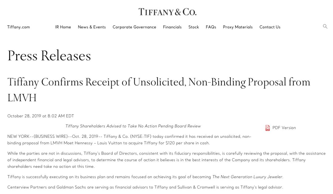 lv收购蒂芙尼多少钱,lv母公司收购蒂凡尼