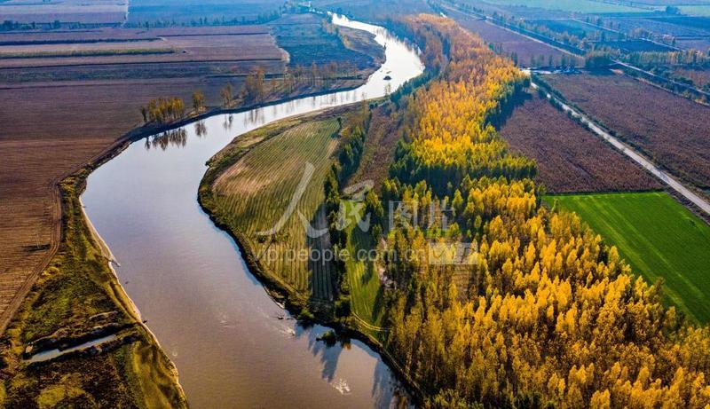 山西万荣汾河碧波,汾河岸边秋色美