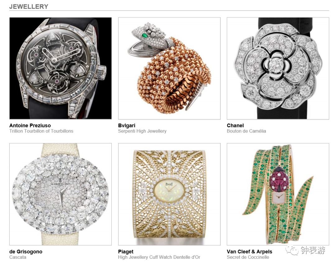 2019年日内瓦钟表大赏,历年日内瓦钟表大赏名单
