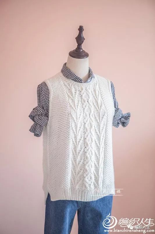 棒针女背心配色编织花样图解,达西妈妈女士圆领背心编织图解