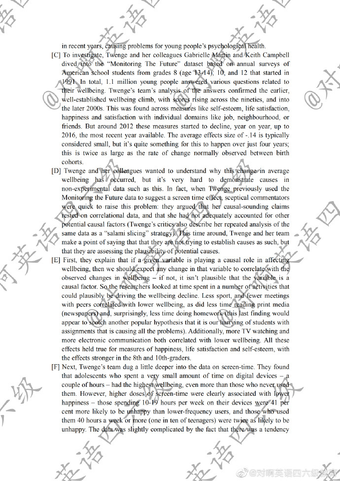 2014年12月英语六级真题答案第二套,2019年12月英语六级真题听力答案