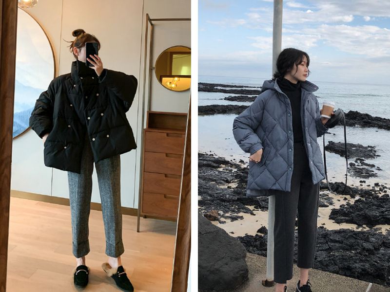 小个子穿搭2020冬面包服,小个子冬天穿搭背影面包服