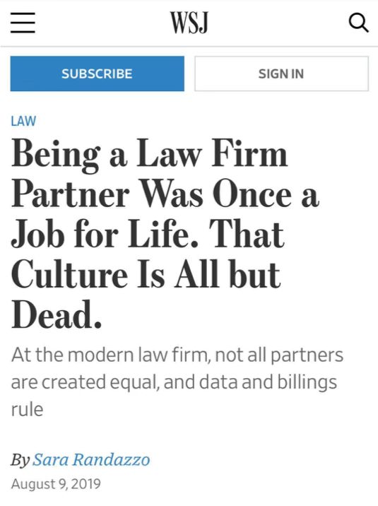 《华尔街日报》|律所合伙人已不再是一份终生职业