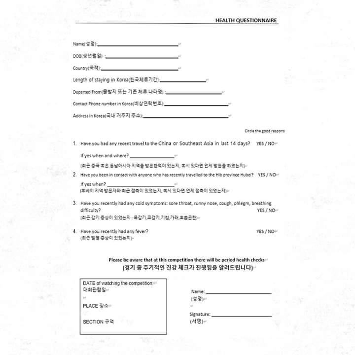 看亚冠前先填问卷，韩国足协如何预防新冠肺炎？