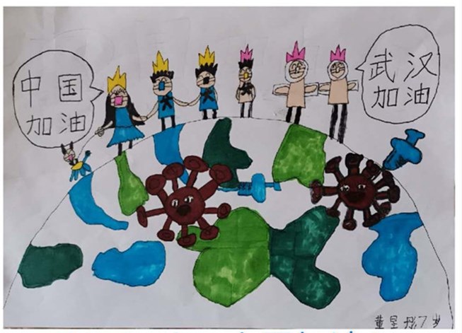 战疫儿童绘画作品500幅,小学生众志成城同心战疫绘画作品