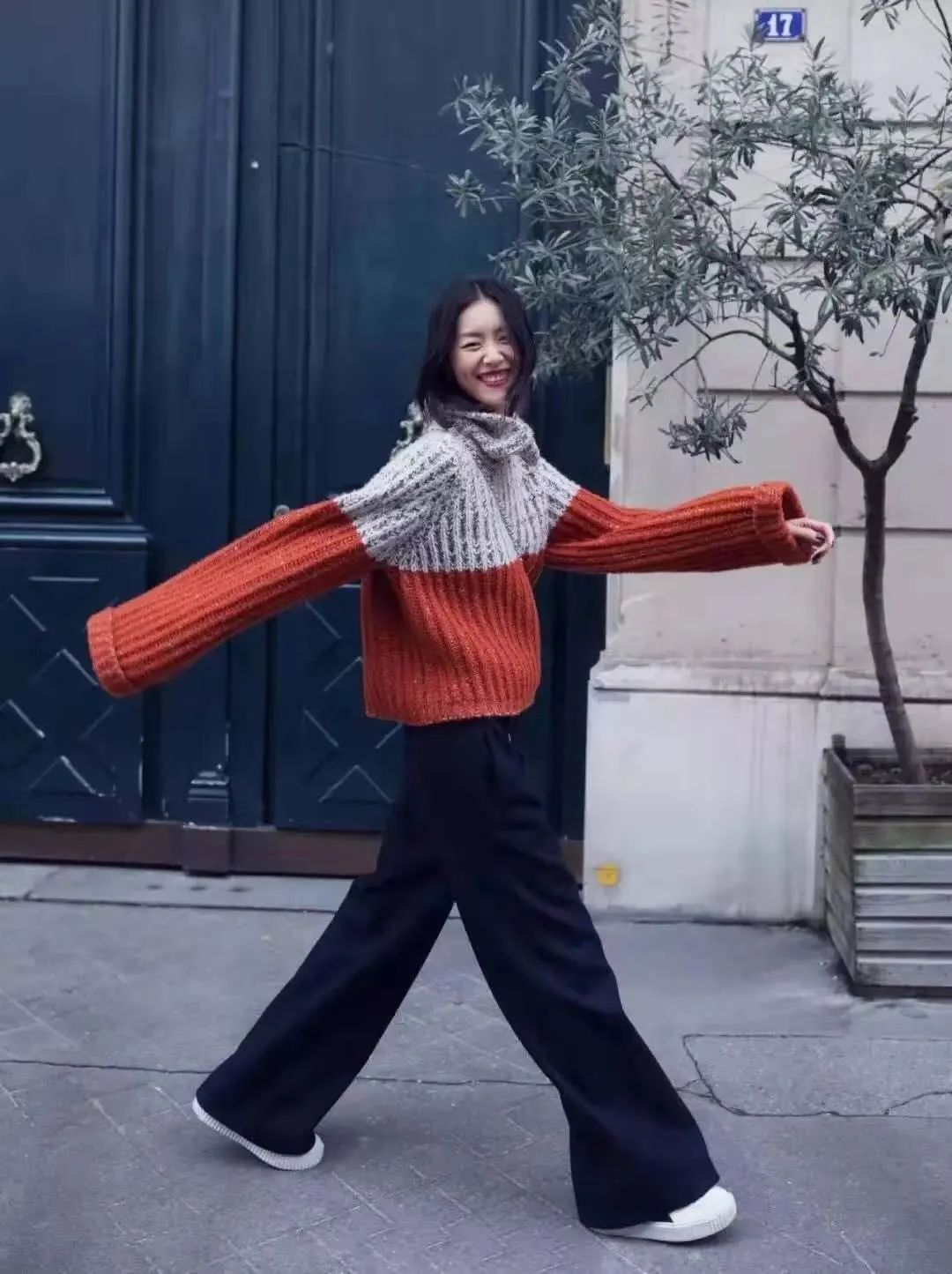 大表姐同款棒针毛衣编织款式,撞色条纹针织毛衣女宽松