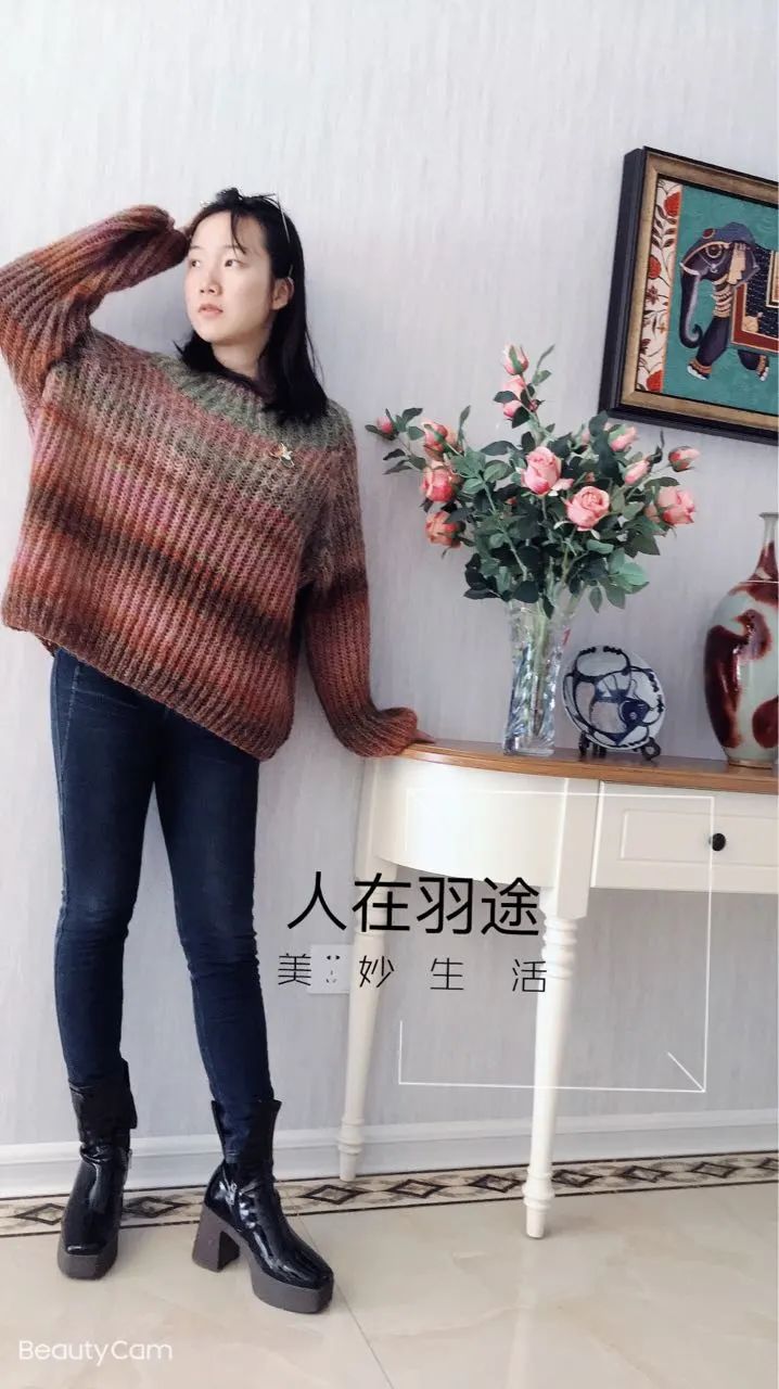 大表姐同款棒针毛衣编织款式,撞色条纹针织毛衣女宽松