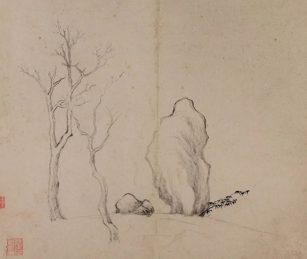 海外馆藏画家董其昌作品欣赏 (董其昌书画合璧山水小景)