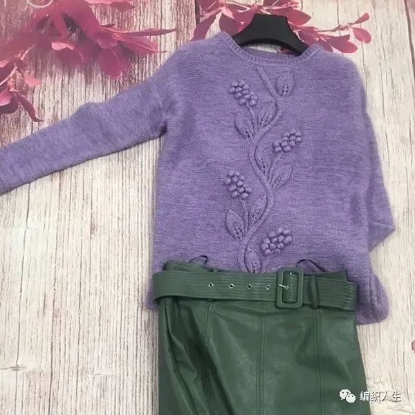 长款蔓藤树叶毛衣编织教程,棒针镂空大叶子花毛衣编织教程