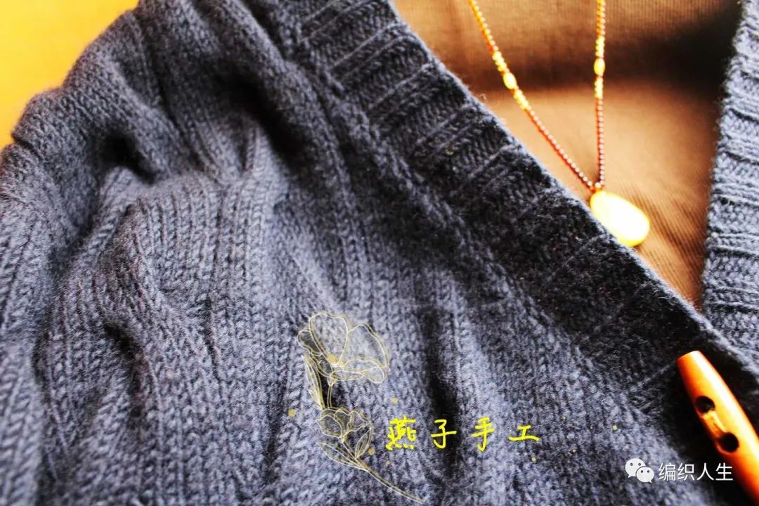 蓝浅色棒针毛衣编织图片大全,女士羊绒棒针织开衫图解