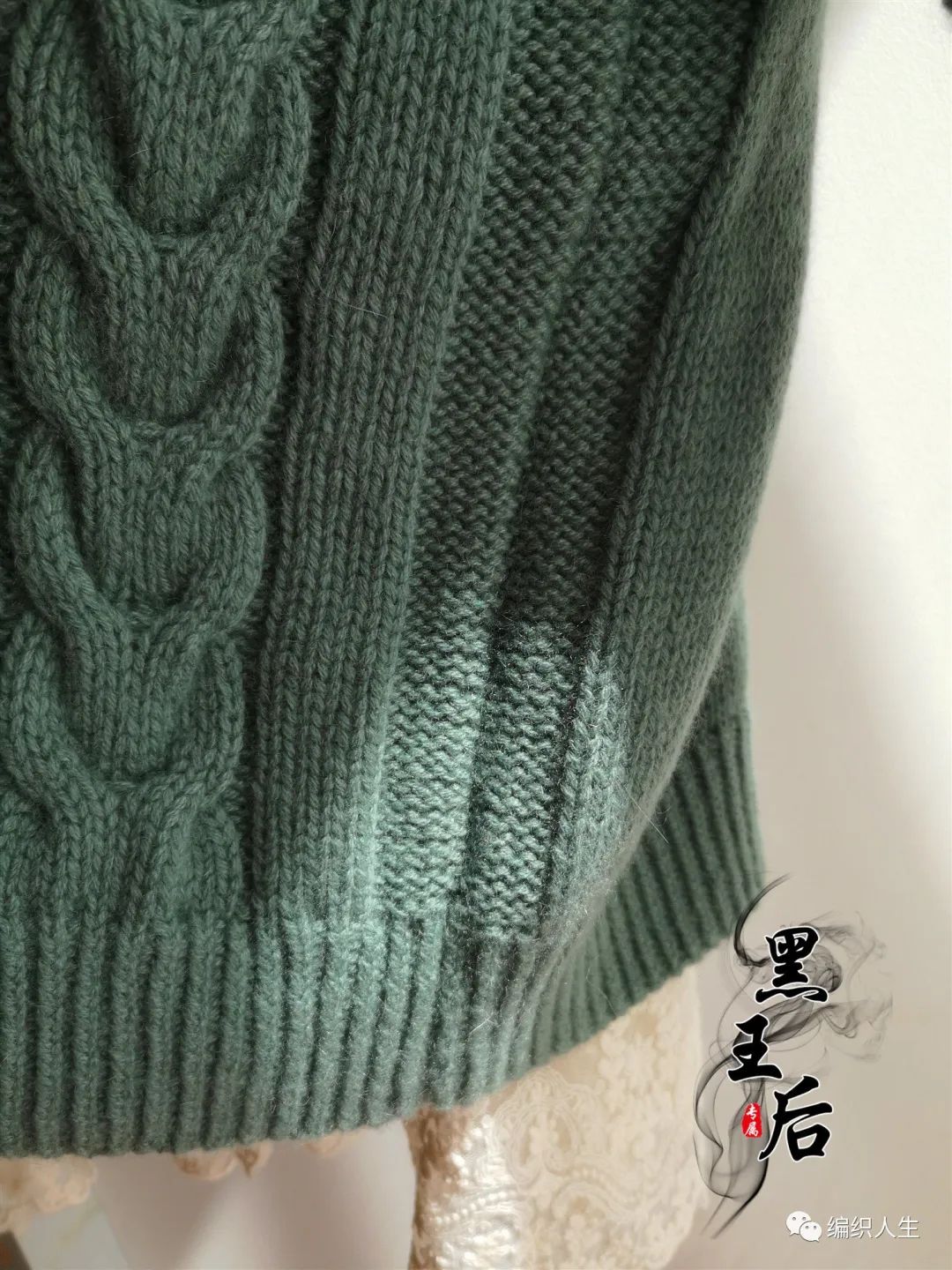 羊绒粗线棒针编织毛衣开衫长款,绿色羊毛线棒针织开衫中长款图解