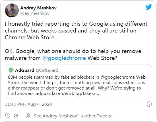 谷歌浏览器标记为恶意扩展程序,adguard获取出现错误