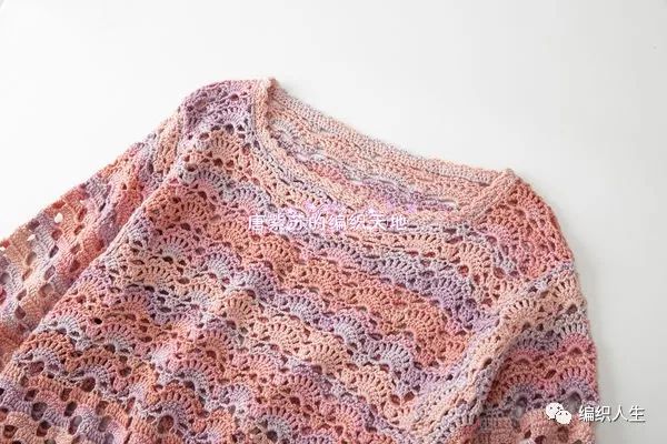 粉黛编织短袖视频教程,棒针镂空花罩衫图解