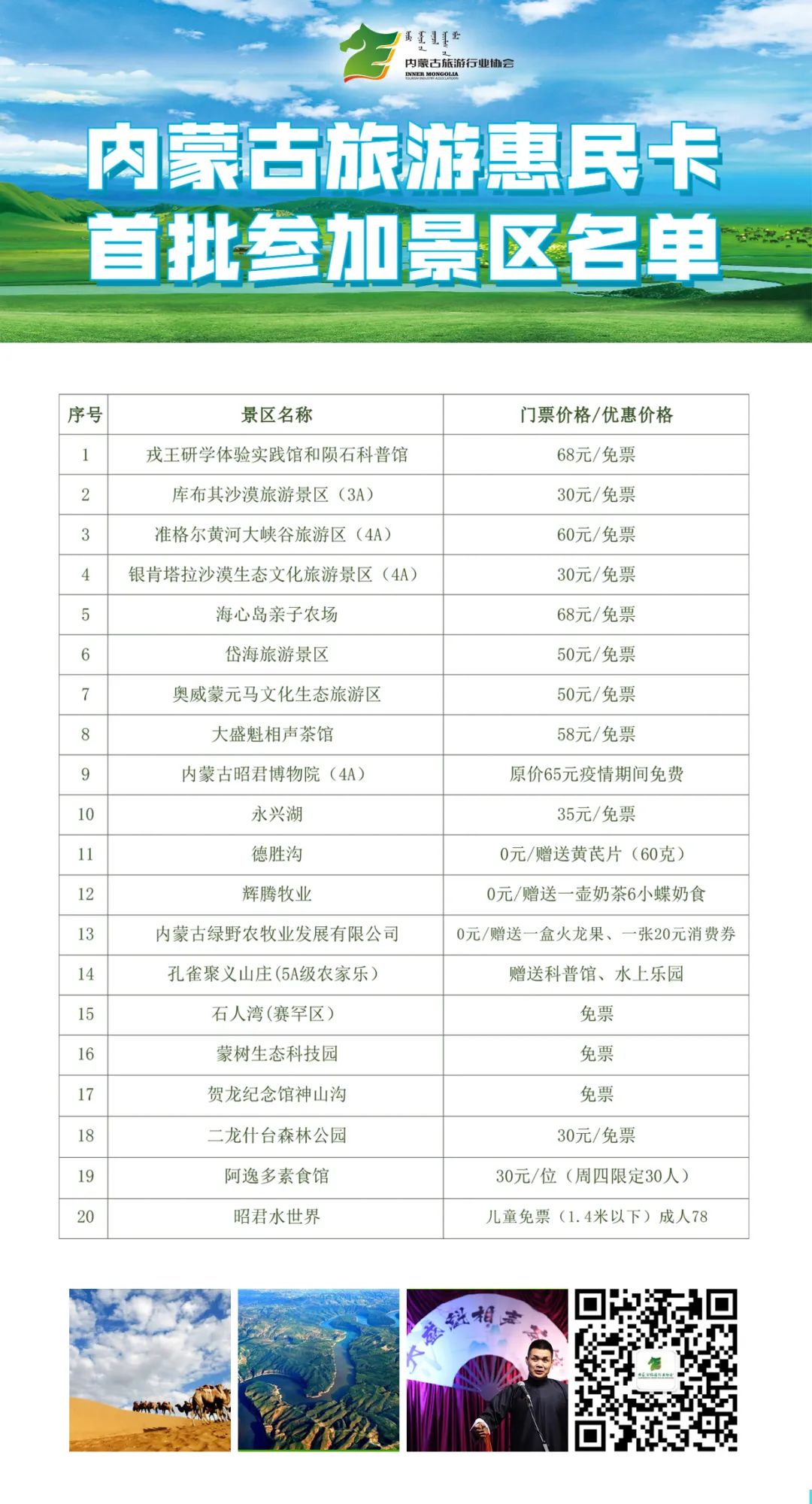 内蒙古旅游惠民卡,呼市旅游免费门票