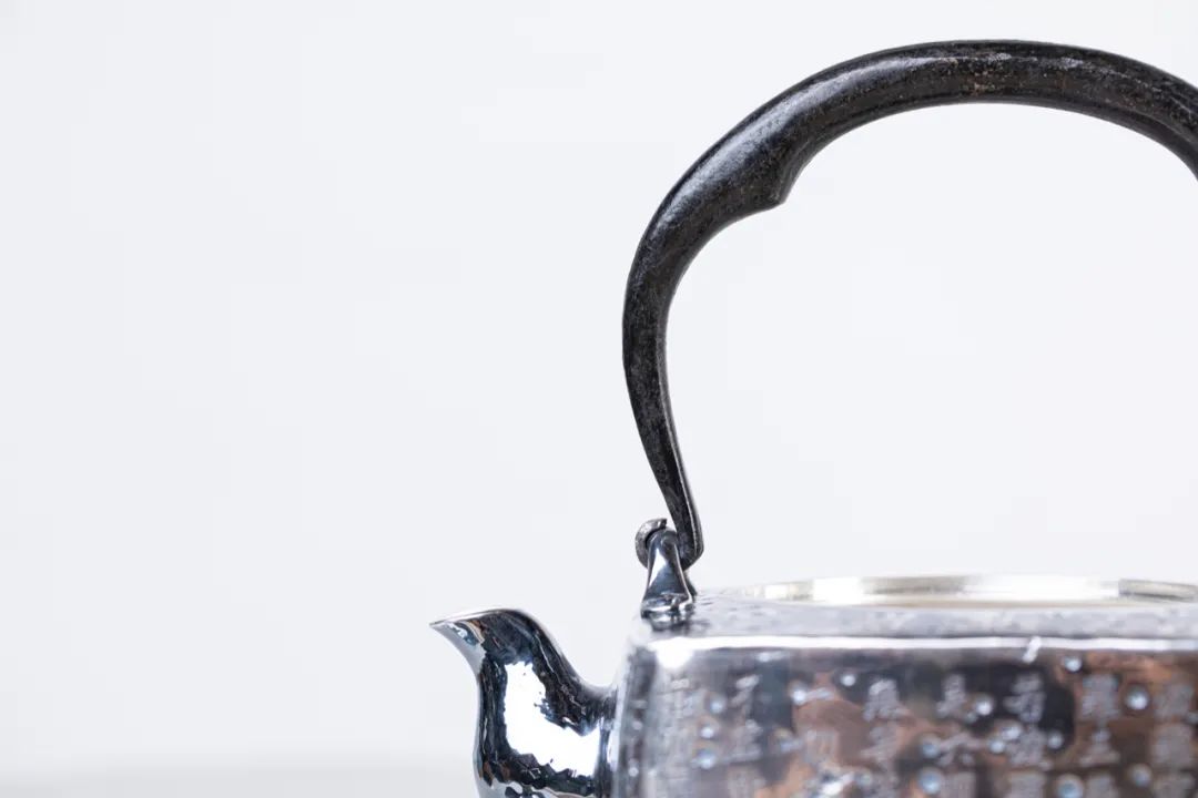 纯银嵌金荷花银壶纯手工泡茶银壶,纯银复古银壶