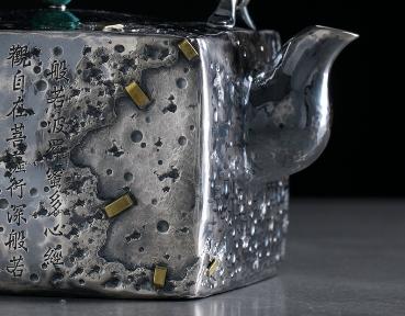 纯银嵌金荷花银壶纯手工泡茶银壶,纯银复古银壶