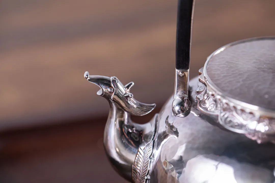 纯银嵌金荷花银壶纯手工泡茶银壶,纯银复古银壶