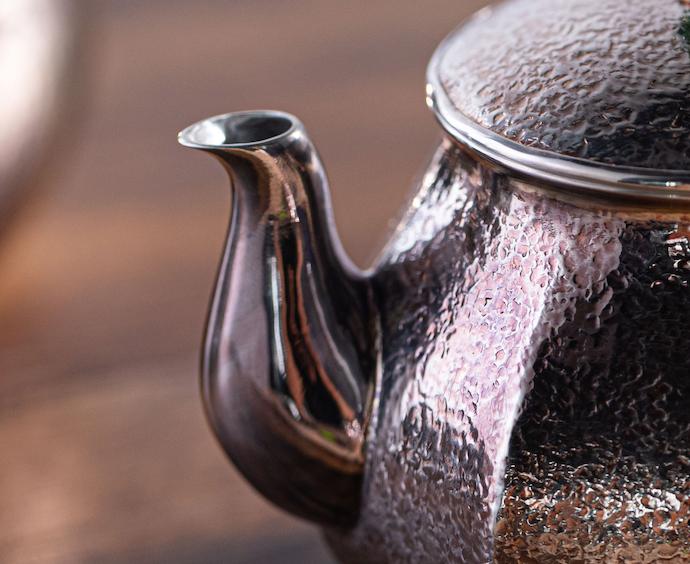 纯银嵌金荷花银壶纯手工泡茶银壶,纯银复古银壶