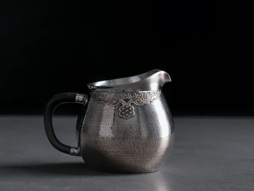 纯银嵌金荷花银壶纯手工泡茶银壶,纯银复古银壶