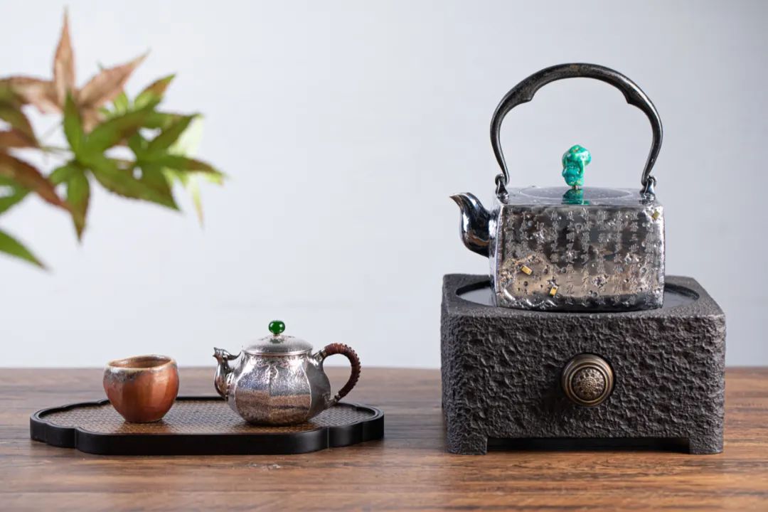 纯银嵌金荷花银壶纯手工泡茶银壶,纯银复古银壶