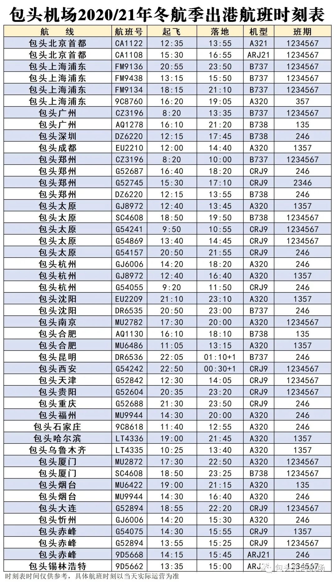 包头开通的航线,包头15元航线