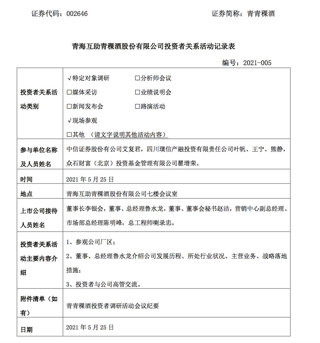 青青稞酒：中酒网目前已实现盈利，公司将坚持酒旅融合战略