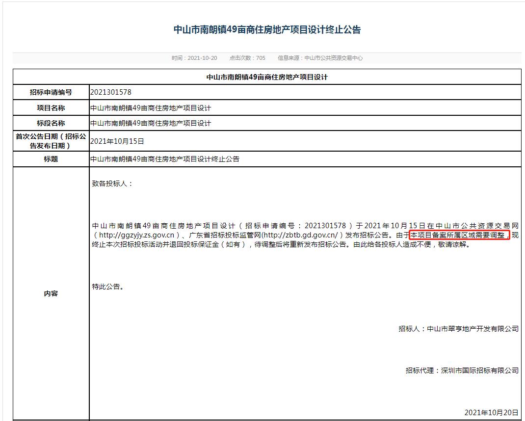 再次终止！南朗49亩商住房地情况有变！地块备案所属区域需调整