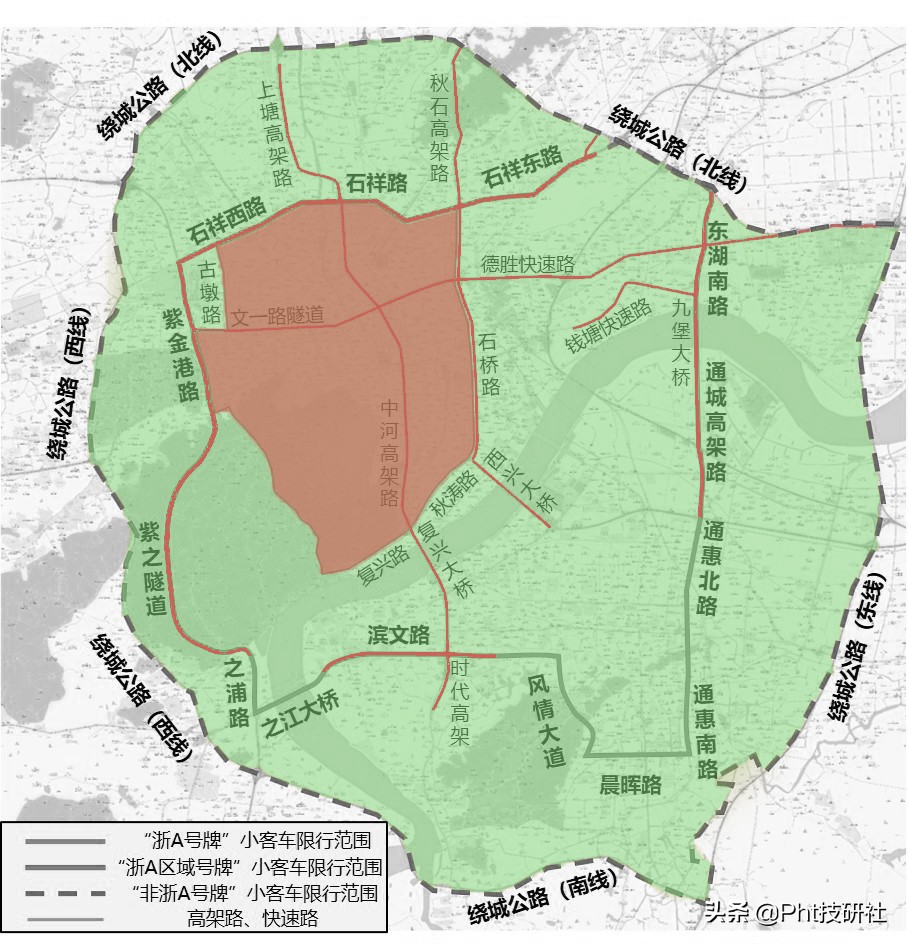 杭州限行区域地图,杭州绿牌限行政策