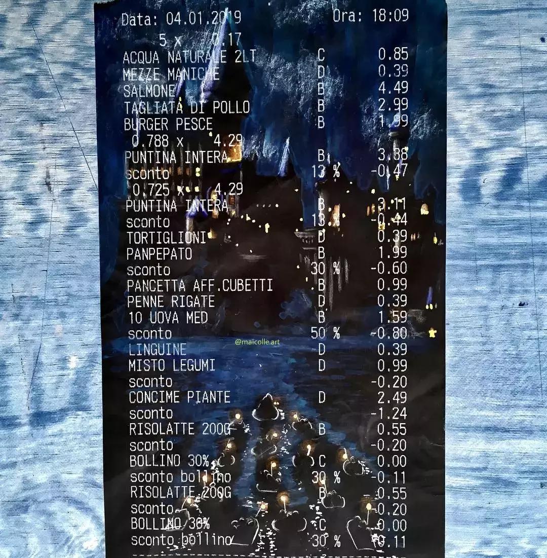 学渣购物小票画画,97年画画天才