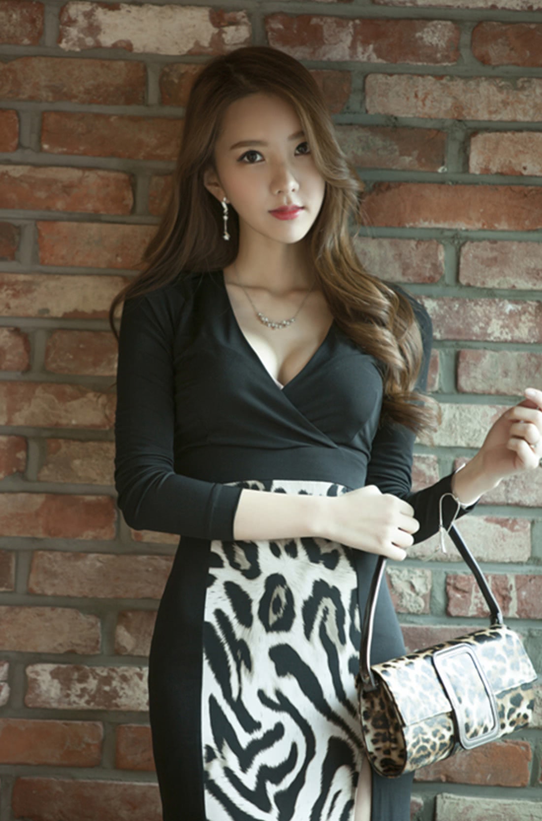 2020韩国原单豹纹连衣裙,黑色豹纹连衣裙开叉