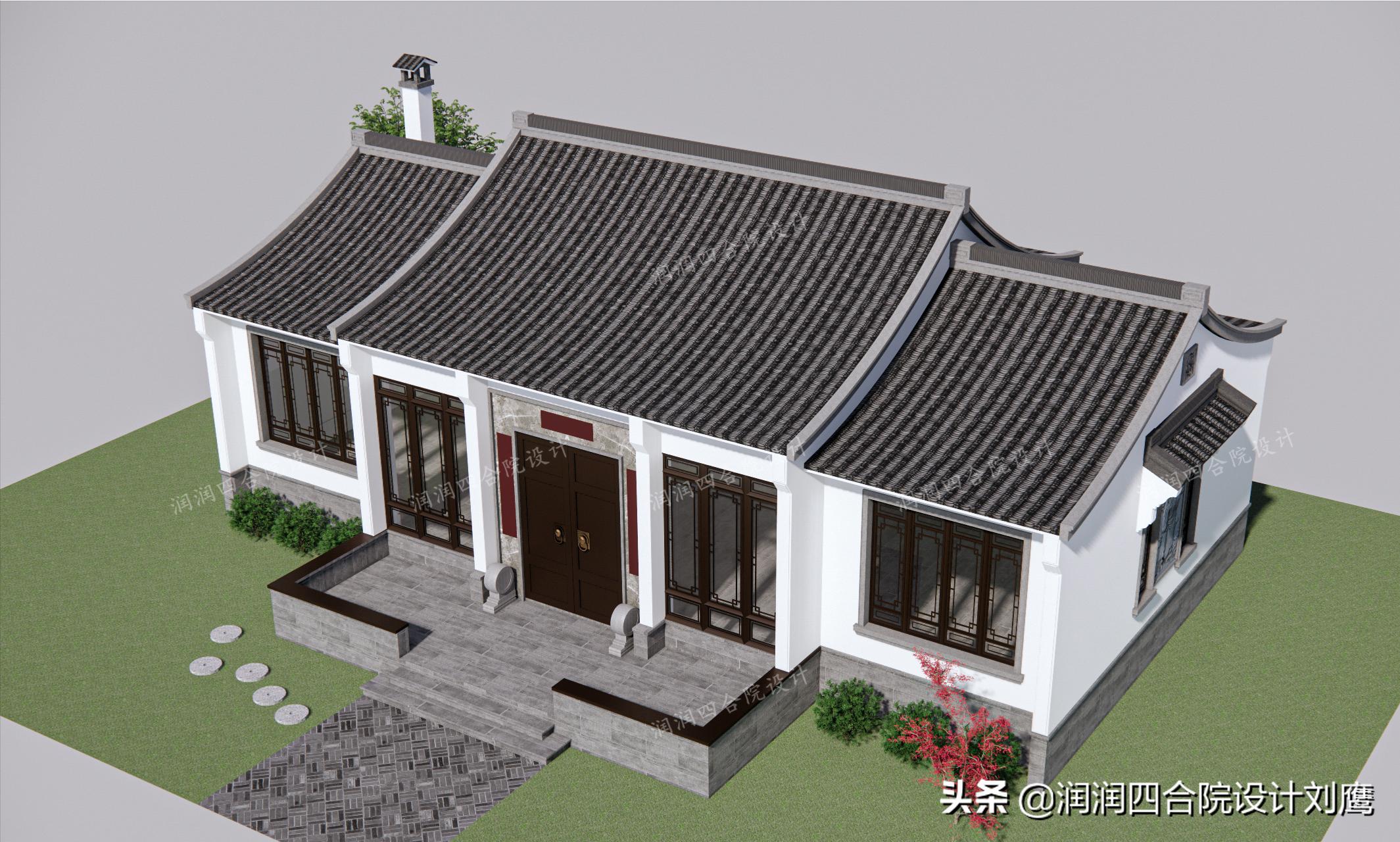 农村一层241平方四合院瓦房设计图,沈阳中式四合院别墅设计图纸