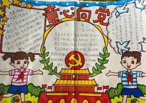 童心向党礼赞百年小学生作品,小学童心向党百年礼赞宣传墙