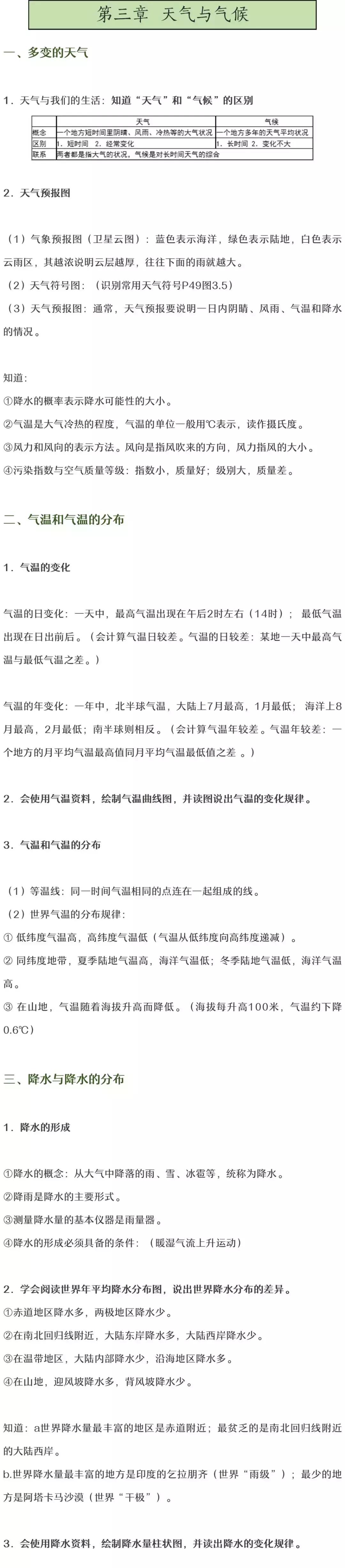 湘教版初一地理上册知识点可打印,地理全册必考知识点初中