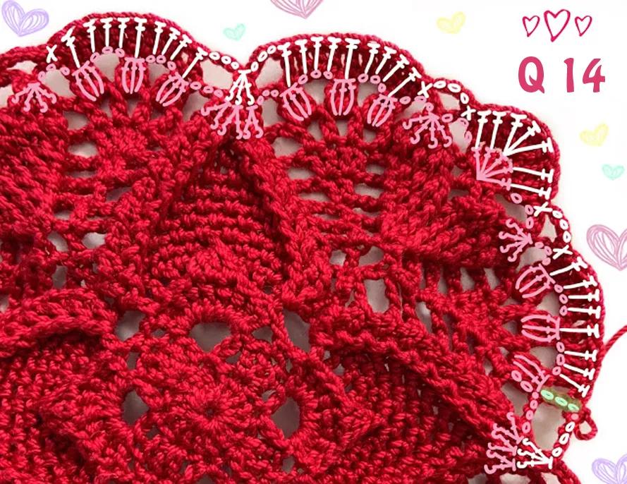 钩针编方形餐垫图,爱心镂空长方形桌垫钩织教程