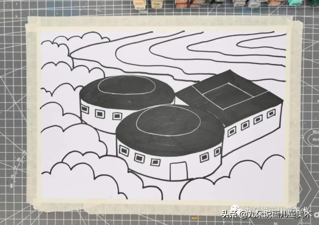 三年级画福建土楼怎么画,福建土楼儿童绘画作品